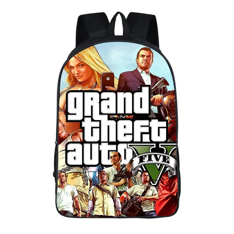 Cartoon GTA5 3D Backpack School Bag Book Bag