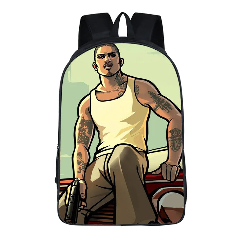 Cartoon GTA5 3D Backpack School Bag Zipper Messenger