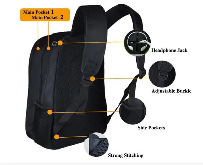 Cartoon GTA5 3D Backpack School Bag Zipper Messenger