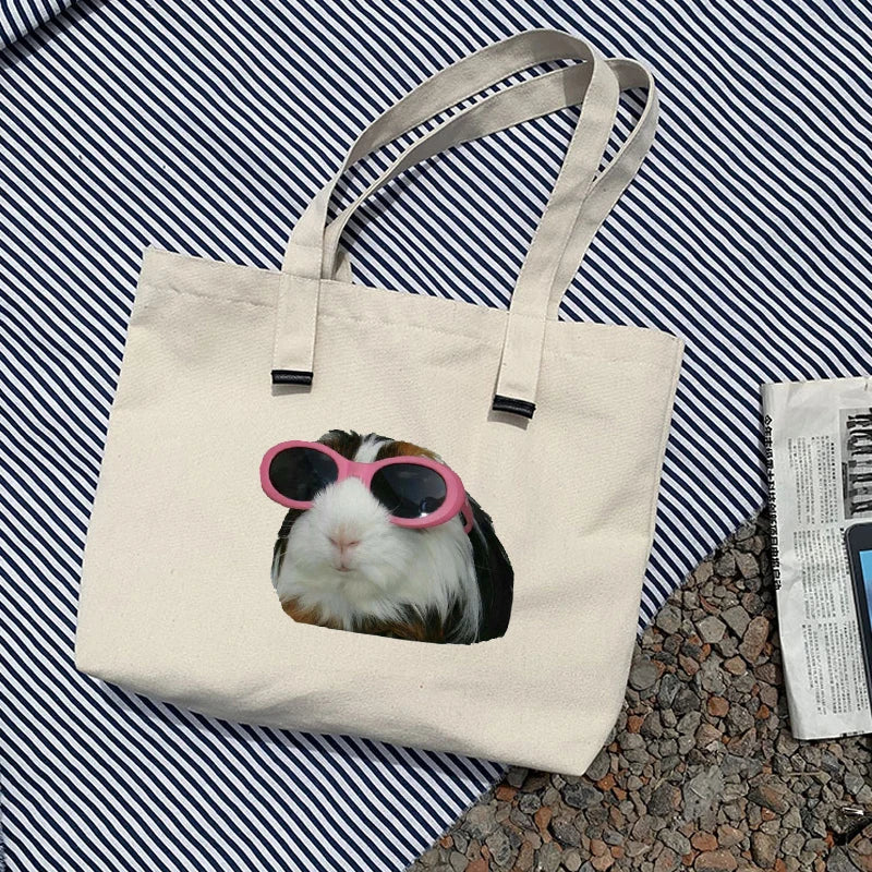 Canvas Tote Bag Guinea Pig Print Foldable Reusable Women Canvas Shoulder Bag