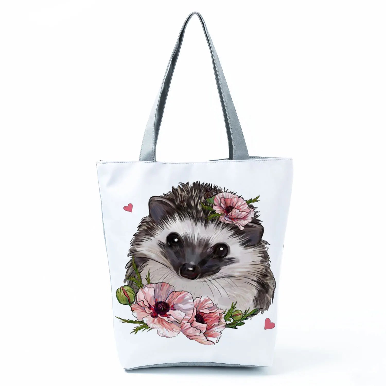 Hedgehog Flower Tote Bag Animal Handbags Women Shoulder Bag Eco Shopping Bag