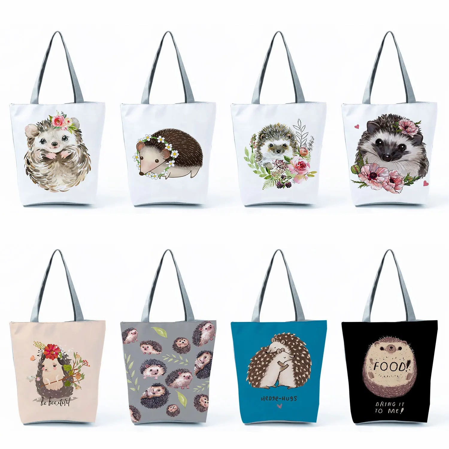 Hedgehog Flower Tote Bag Animal Handbags Women Shoulder Bag Eco Shopping Bag