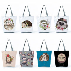 Hedgehog Flower Tote Bag Animal Handbags Women Shoulder Bag Eco Shopping Bag
