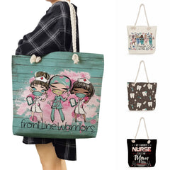 Custom Cartoon Shoulder Bag for Women - Eco Reusable Nurse Printed Handbag