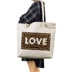 Leopard Letter Printed Tote Bag Reusable Shopping Handbag