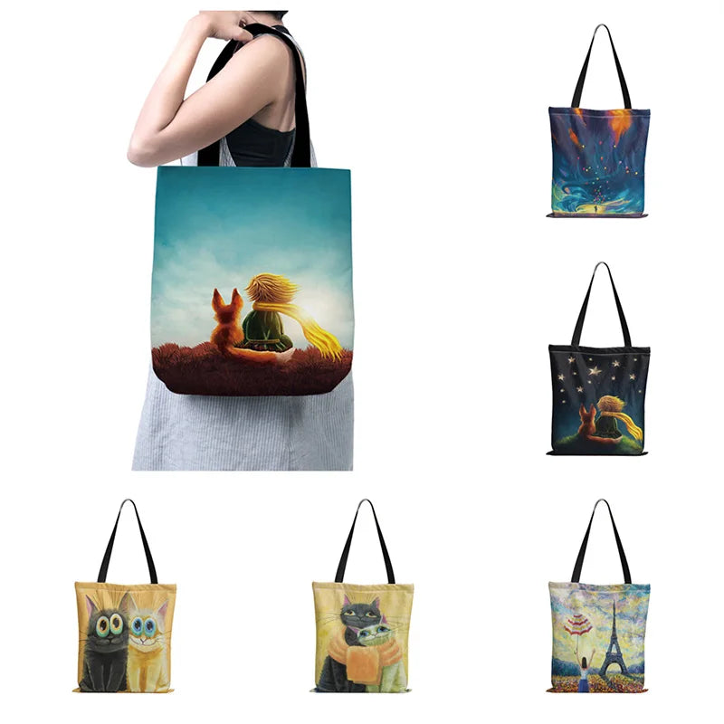 Little Prince Women Canvas Shopper Bag Eco Foldable Reusable Tote