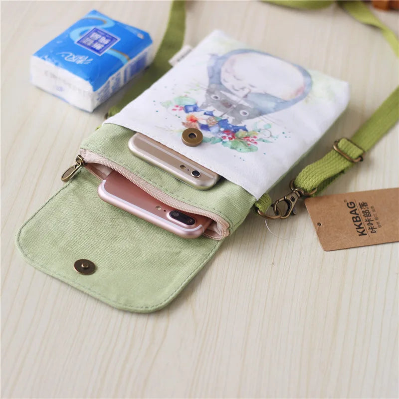 Totoro Shoulder Bag Manga Canvas Messenger Handbag Girls Mini Phone Pouch