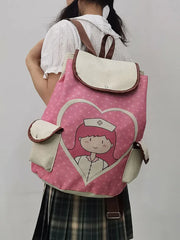 Cartoon Nurse Printed Backpack Girls School Bag For Teenager Drawstring Rucksack