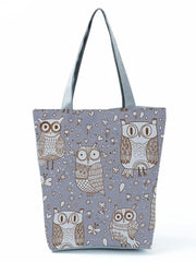 Cartoon Owl Printed Handbag Birds High Capacity Eco Portable Shopping Bag