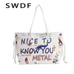 Cartoon Pattern Tote Bag PU Leather Women's Handbags Shopper Shoulder Bag