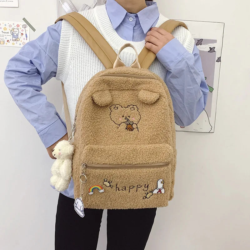 Plush Ins Backpack Schoolbag for Teenage Girls