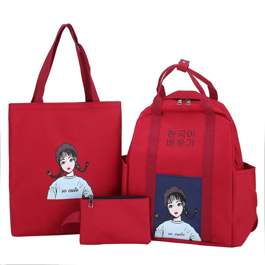 Cartoon Print Children School Bag Female Student Backpack Girl Schoolbag