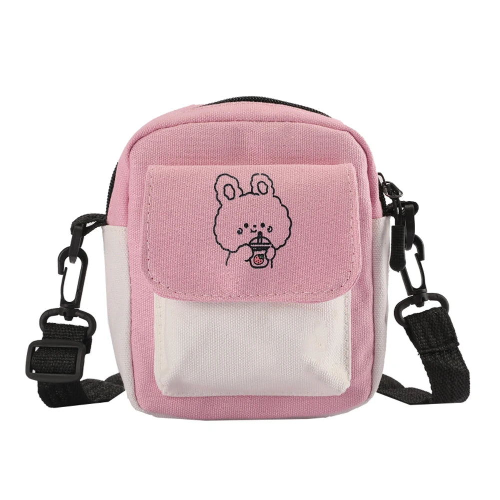 Cartoon Print Shoulder Messenger Bag Canvas Women Mobile Phone Shopping Bag