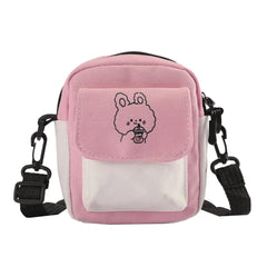 Cartoon Print Shoulder Messenger Bag Canvas Women Mobile Phone Shopping Bag