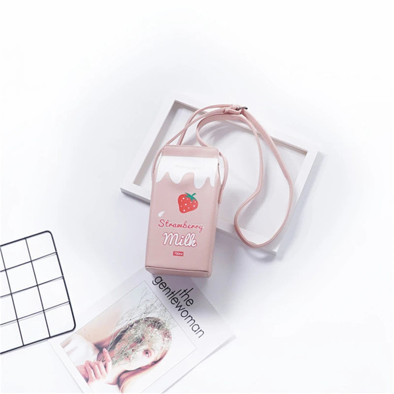 Fruit Milk Print Women Shoulder Bag Mini Wallet Crossbody Bags