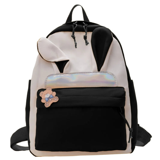 Kids Cartoon Rabbit Ear Schoolbag Canvas Zipper Travel Backpack
