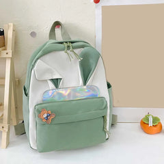 Kids Cartoon Rabbit Ear Schoolbag Canvas Zipper Travel Backpack