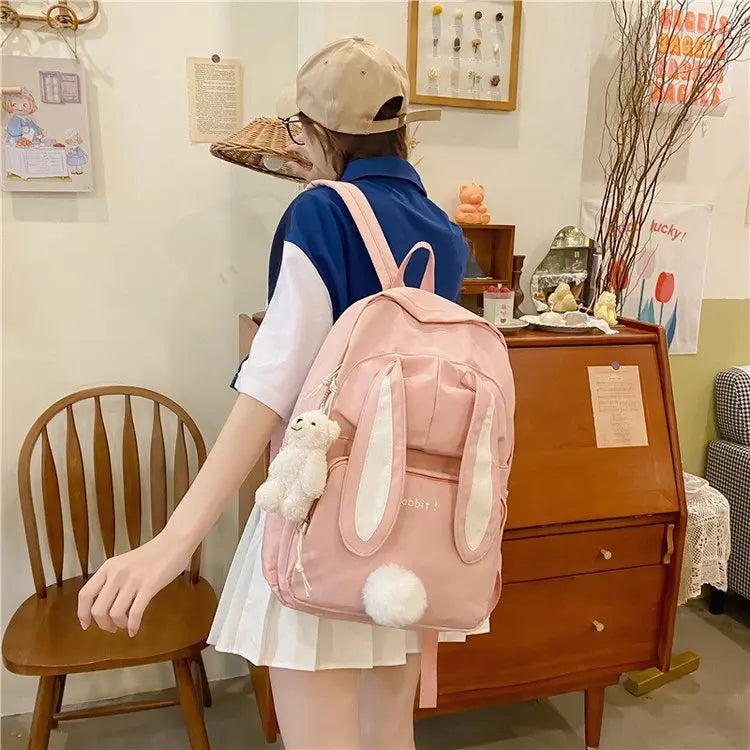 Rabbit Girls School Bags Nylon Waterproof Backpack Large Capacity