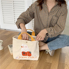 Embroidered Cartoon Rabbit Corduroy Shoulder Bag for Women Girls