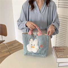 Embroidered Cartoon Rabbit Corduroy Shoulder Bag for Women Girls