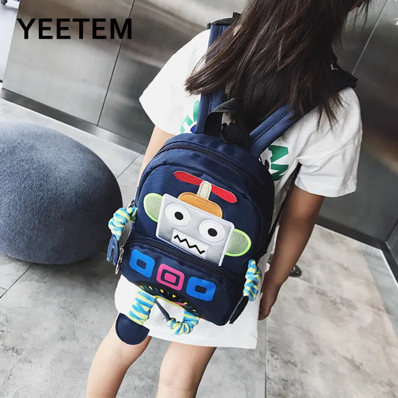 Cartoon Robot Kids School Bag Kindergarten Boys Girls Anti-lost Backpack