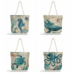 Sea Life Print Beach Tote Bag Outdoor Travel Women Shoulder Bag