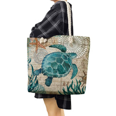 Sea Life Print Beach Tote Bag Outdoor Travel Women Shoulder Bag