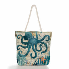 Sea Life Print Beach Tote Bag Outdoor Travel Women Shoulder Bag
