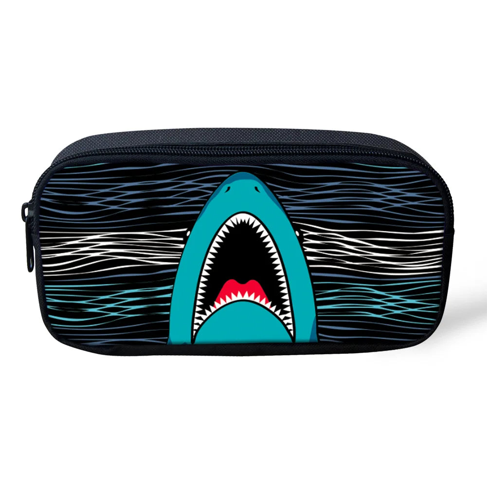 Cartoon Shark Pattern Girl Toiletry Bag Pencil Bag for School Supplies