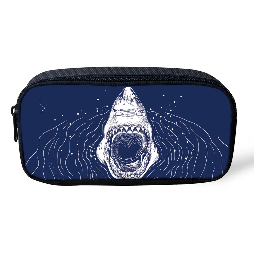 Cartoon Shark Pattern Girl Toiletry Bag Pencil Bag for School Supplies
