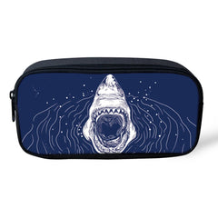 Cartoon Shark Pattern Girl Toiletry Bag Pencil Bag for School Supplies