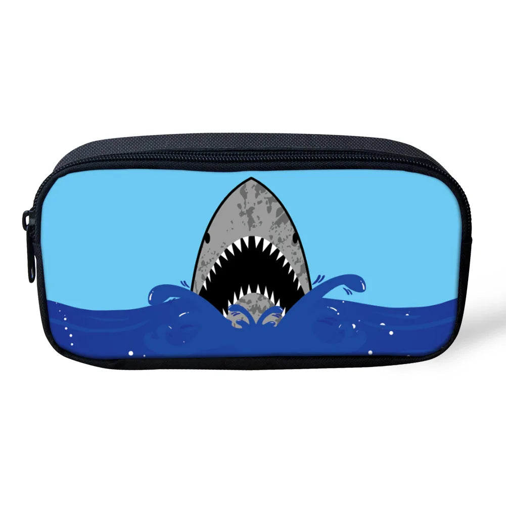 Cartoon Shark Pattern Girl Toiletry Bag Pencil Bag for School Supplies