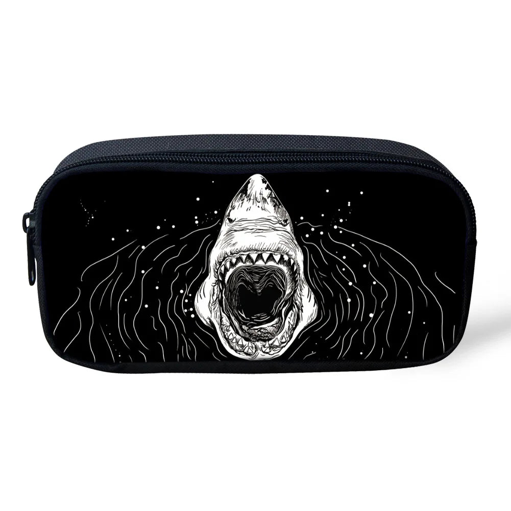 Cartoon Shark Pattern Girl Toiletry Bag Pencil Bag for School Supplies
