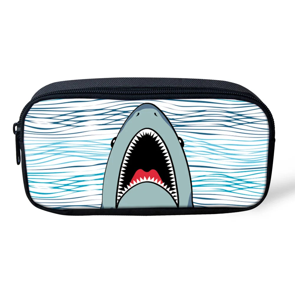 Cartoon Shark Pattern Girl Toiletry Bag Pencil Bag for School Supplies