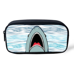 Cartoon Shark Pattern Girl Toiletry Bag Pencil Bag for School Supplies