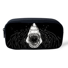 Cartoon Shark Pattern Girl Toiletry Bag Pencil Bag for School Supplies
