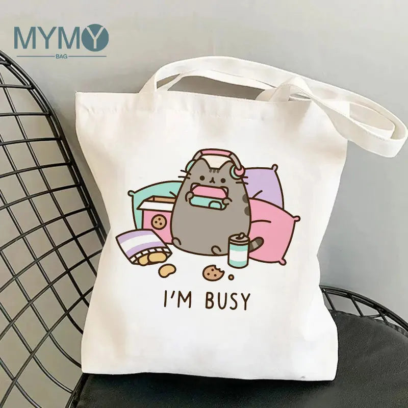 Women's Cartoon Shoulder Bag I'm Busy Casual Large Capacity Eco Shopping Bags