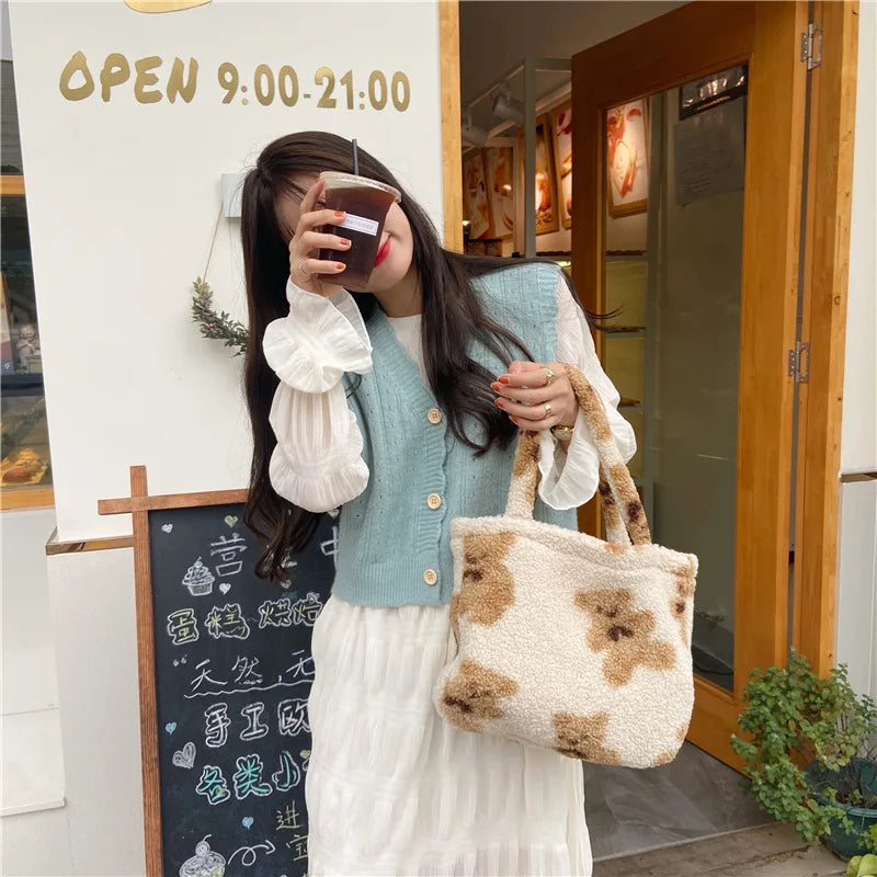 Winter Fluffy Handbags Women Cartoon Shoulder Bags
