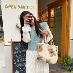 Winter Fluffy Handbags Women Cartoon Shoulder Bags