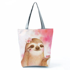 Cartoon Sloth Print Women's Shoulder Bag Large Capacity Customizable Tote Bag