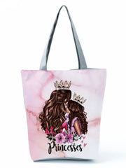 Cartoon Mama Printed Tote Shoulder Bag Mom Baby Women Casual Handb