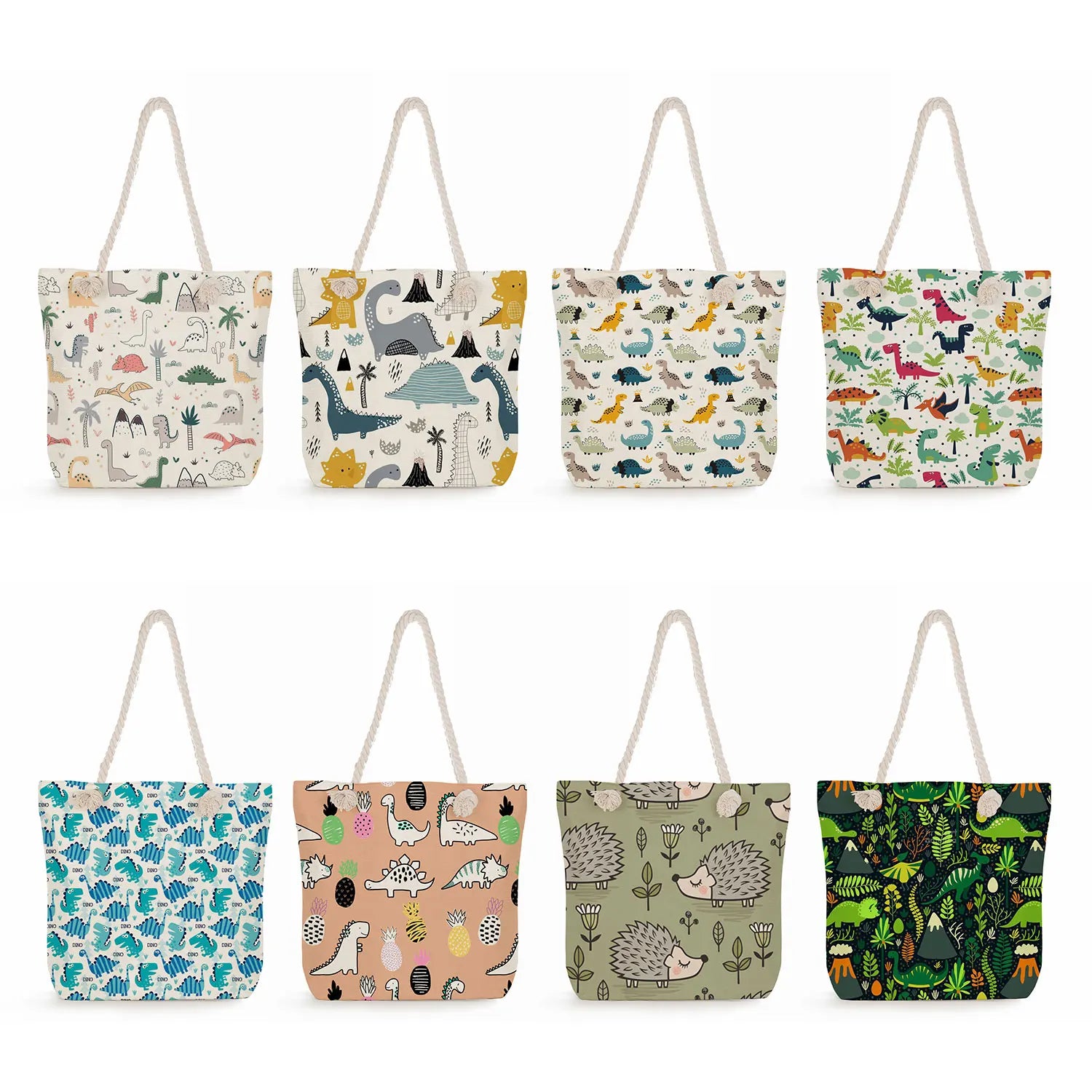 Dinosaur Print Shoulder Bag Cartoon Tote Women Handbag Large Capacity Shopping B