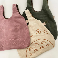 Totoro Embroidery Lamb Fabric Handbag Tote Bags for Women Soft Fur Shopper Bag
