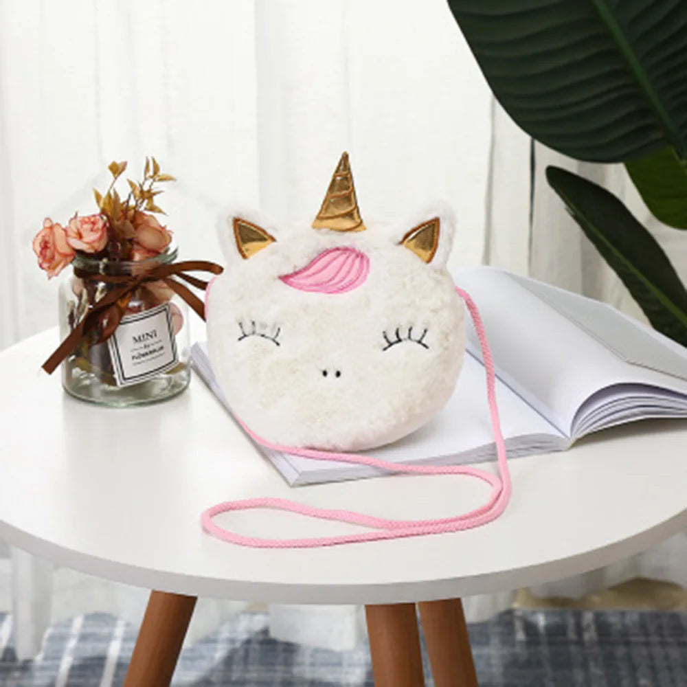Cute Unicorn Shoulder Bag for Women Corduroy Square Belt Crossbody Purse