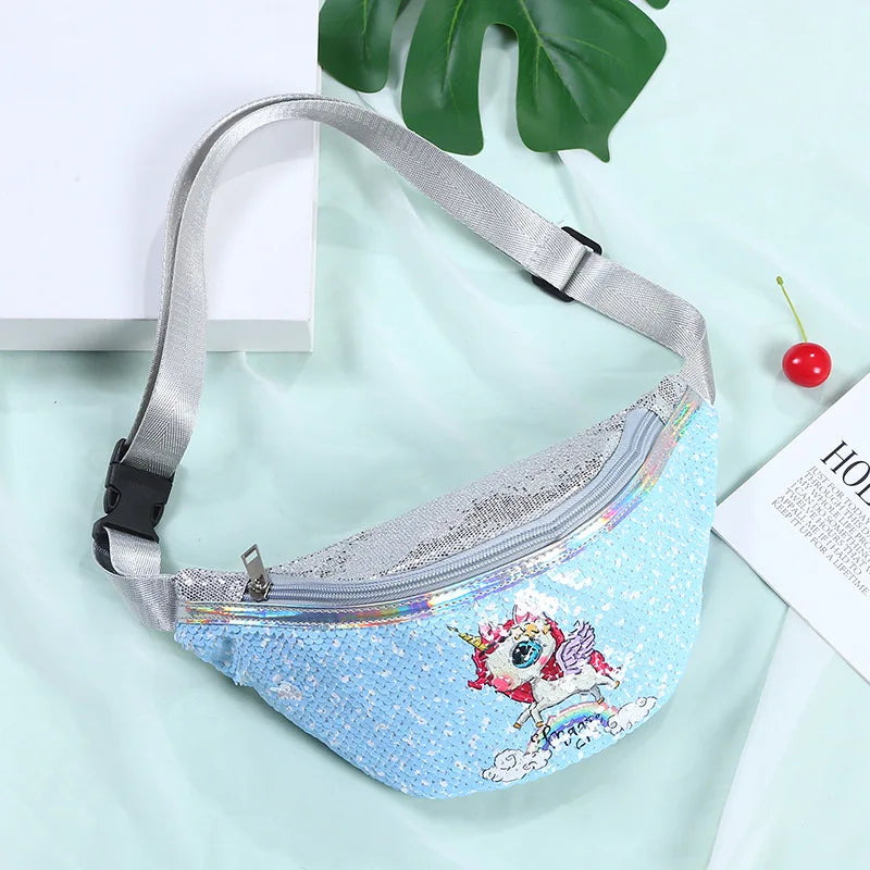 Sequin Cartoon Unicorn Waist Bag for Girls