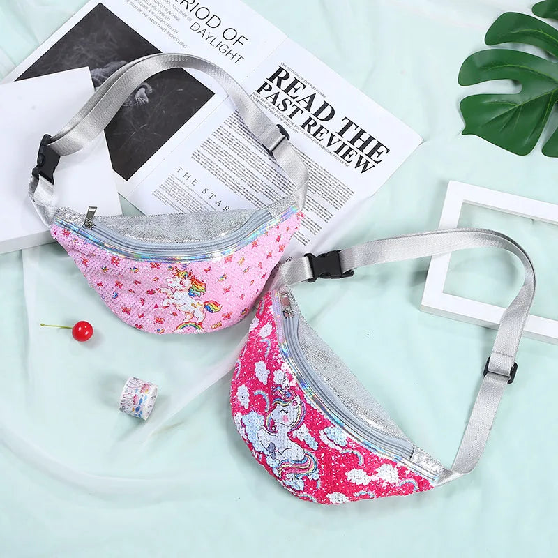 Sequin Cartoon Unicorn Waist Bag for Girls
