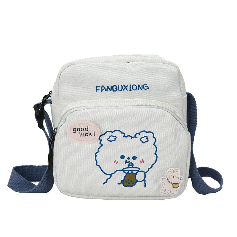 Cartoon Bear Student Shoulder Bag Casual Canvas Messenger Bag