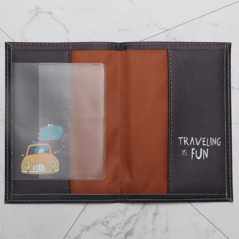 Cartoon Dinosaur Pattern Passport Holder Travel Storage Supplies