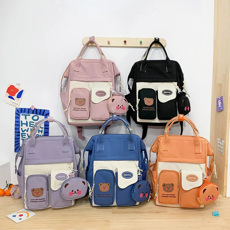 Large Capacity Cartoon Women Backpack Nylon School Bag for Girls