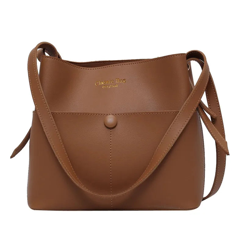 Casual Buckets Bag for Women PU Leather Shoulder Bag Large Capacity Totes